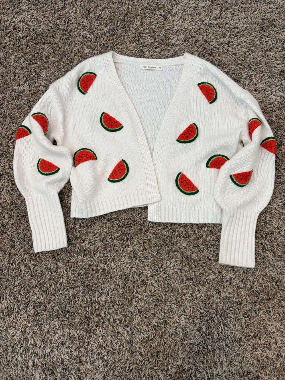 moon & madison White Cropped Cardigan with Watermelon Embroidery